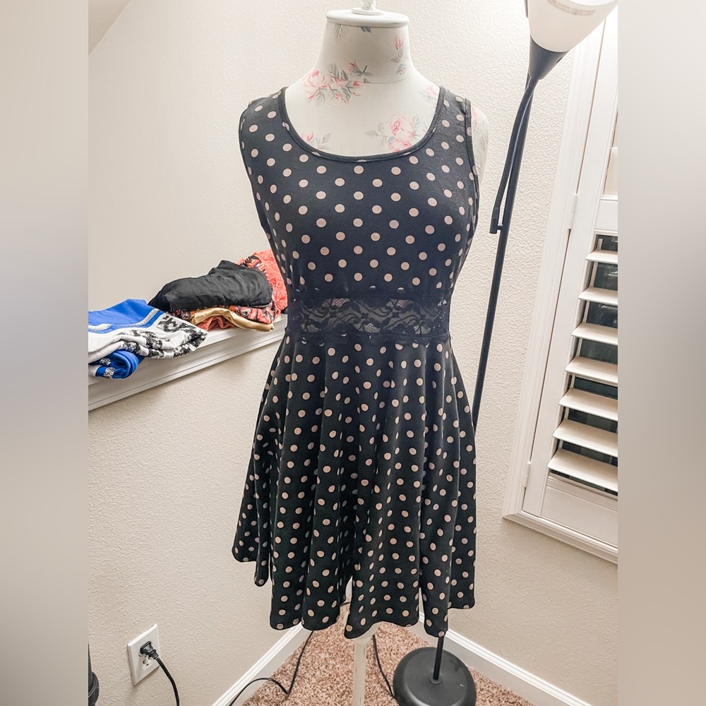 Polka Dot Sleeveless Dress - Black and Pink